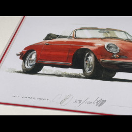 Porsche Rahmen 356 C Cabriolet 1963 Rot Schwarzer Holzrahmen mit Skizze 25 x 30 cm - Uli Ehret