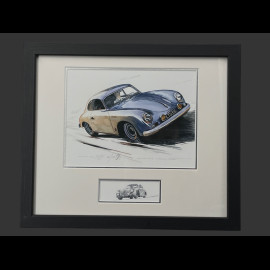 Porsche Rahmen 356 A Carrera Coupe 1956 Schwarzer Holzrahmen mit Skizze 25 x 30 cm - Uli Ehret