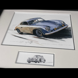 Porsche Rahmen 356 A Carrera Coupe 1956 Schwarzer Holzrahmen mit Skizze 25 x 30 cm - Uli Ehret