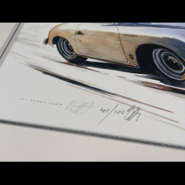 Porsche Rahmen 356 A Carrera Coupe 1956 Schwarzer Holzrahmen mit Skizze 25 x 30 cm - Uli Ehret