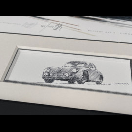 Porsche Rahmen 356 A Carrera Coupe 1956 Schwarzer Holzrahmen mit Skizze 25 x 30 cm - Uli Ehret