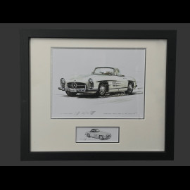 Mercedes-Benz Rahmen 300 SL Roadster 1957 Schwarzer Holzrahmen mit Skizze 25 x 30 cm - Uli Ehret