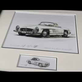 Mercedes-Benz Frame 300 SL Roadster 1957 Black Wooden Frame with Sketch 25 x 30 cm - Uli Ehret