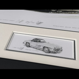 Mercedes-Benz Frame 300 SL Roadster 1957 Black Wooden Frame with Sketch 25 x 30 cm - Uli Ehret