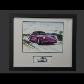 Porsche Rahmen 911 Coupe Type 964 1988 Schwarzer Holzrahmen mit Skizze 25 x 30 cm - Uli Ehret