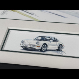 Porsche Frame 911 Coupe Type 964 1988 Black Wooden Frame with Sketch 25 x 30 cm - Uli Ehret