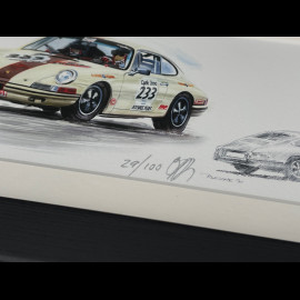 Porsche Frame 911 S 1974 and 911 T 1972 Black Wooden Frame 38 x 15 cm - Uli Ehret