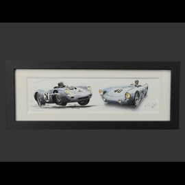 Porsche Rahmen 550 Spyder n° 37 24h Le Mans 1954 Schwarzer Holzrahmen 38 x 15 cm - Uli Ehret
