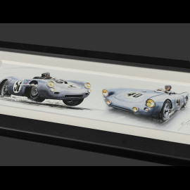 Porsche Rahmen 550 Spyder n° 37 24h Le Mans 1954 Schwarzer Holzrahmen 38 x 15 cm - Uli Ehret