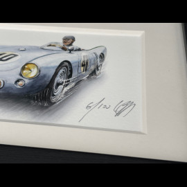 Porsche Rahmen 550 Spyder n° 37 24h Le Mans 1954 Schwarzer Holzrahmen 38 x 15 cm - Uli Ehret