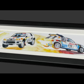 Peugeot Rahmen 205 Turbo 16 Rallye 1985 Schwarzer Holzrahmen 38 x 15 cm - Uli Ehret