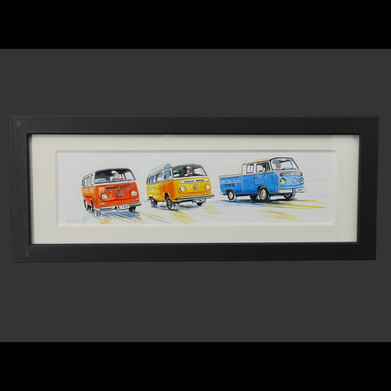 Volkswagen Rahmen Combi T3 Bus / T3 Westfalia / T2 Pickup Schwarzer Holzrahmen 38 x 15 cm - Uli Ehret