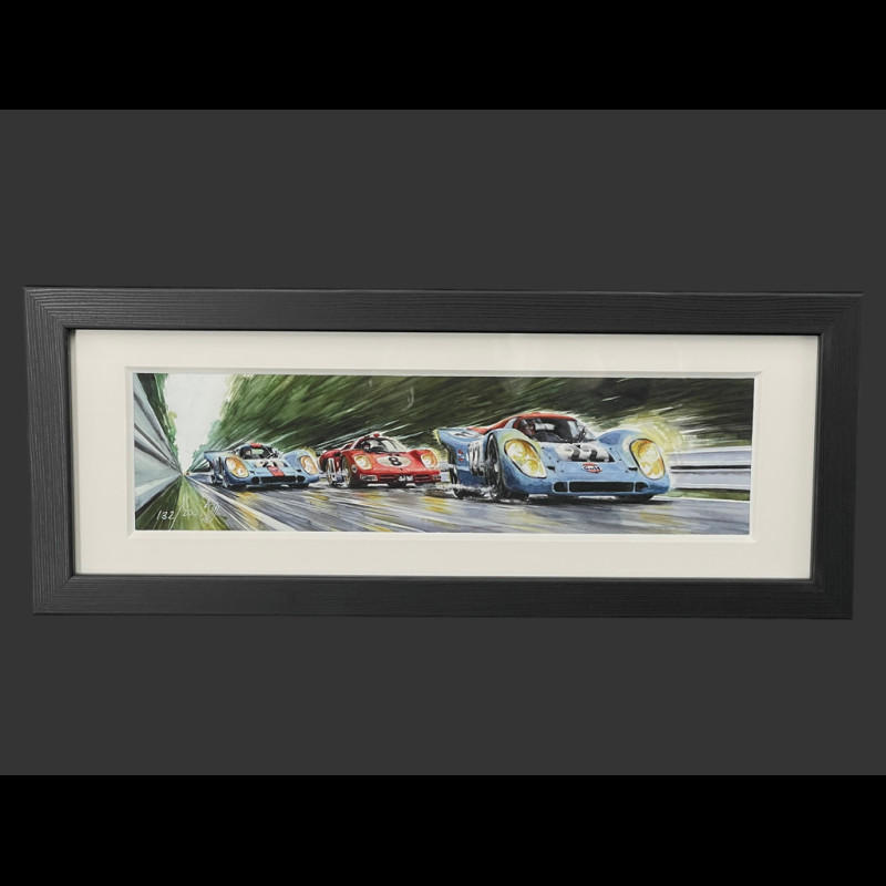 Steve McQueen Frame Porsche 917 KH n° 21 24h Le Mans 1970 Black Wooden Frame 38 x 15 cm - Uli Ehret