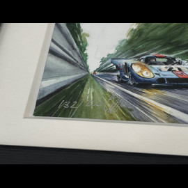 Steve McQueen Frame Porsche 917 KH n° 21 24h Le Mans 1970 Black Wooden Frame 38 x 15 cm - Uli Ehret