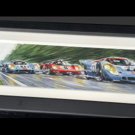 Steve McQueen Rahmen Porsche 917 KH n° 21 24h Le Mans 1970 Schwarzer Holzrahmen 38 x 15 cm - Uli Ehret