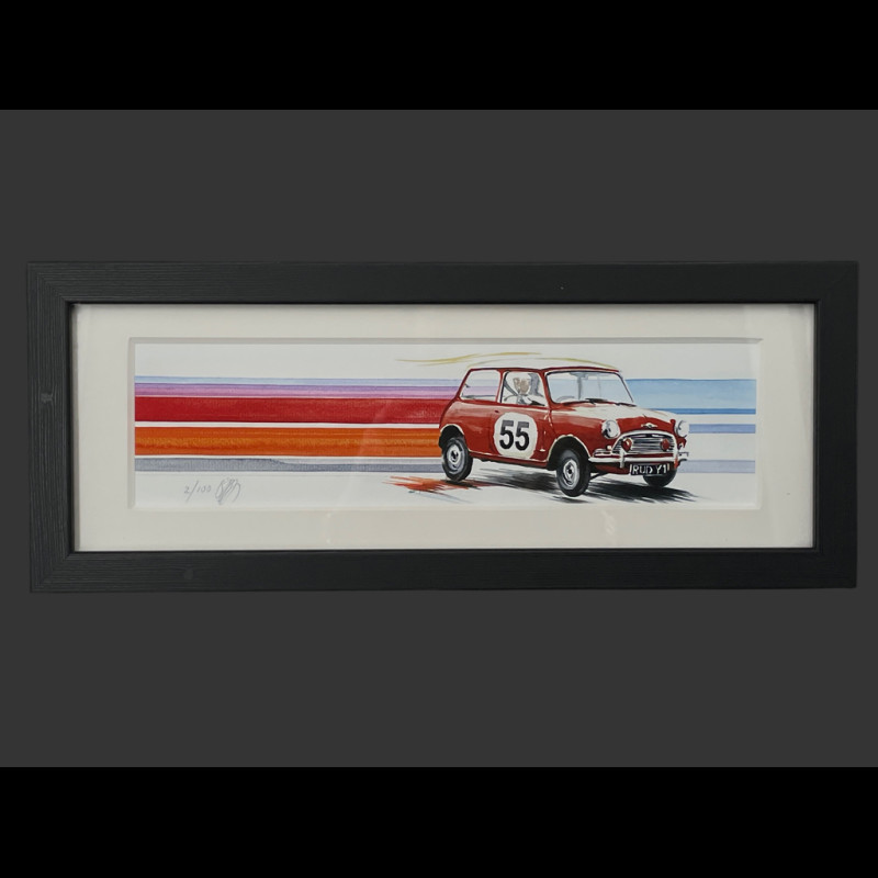 Mini Cooper Frame n° 55 1960 Black Wooden Frame 38 x 15 cm - Uli Ehret