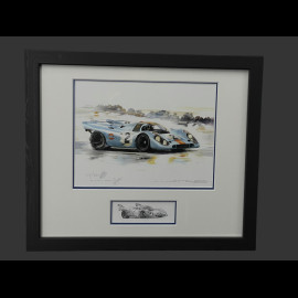 Porsche Frame 917 KH n° 2 Winner 24h Daytona 1970 Black Wooden Frame with Sketch 25 x 30 cm - Uli Ehret