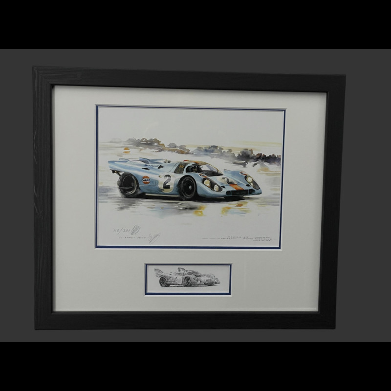 Porsche Frame 917 KH n° 2 Winner 24h Daytona 1970 Black Wooden Frame with Sketch 25 x 30 cm - Uli Ehret
