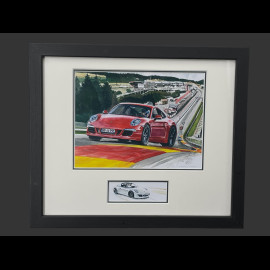 Porsche Rahmen 911 Coupe Typ 991 2019 Porsche Speed Cup Spa  Schwarzer Holzrahmen mit Skizze 25 x 30 cm - Uli Ehret