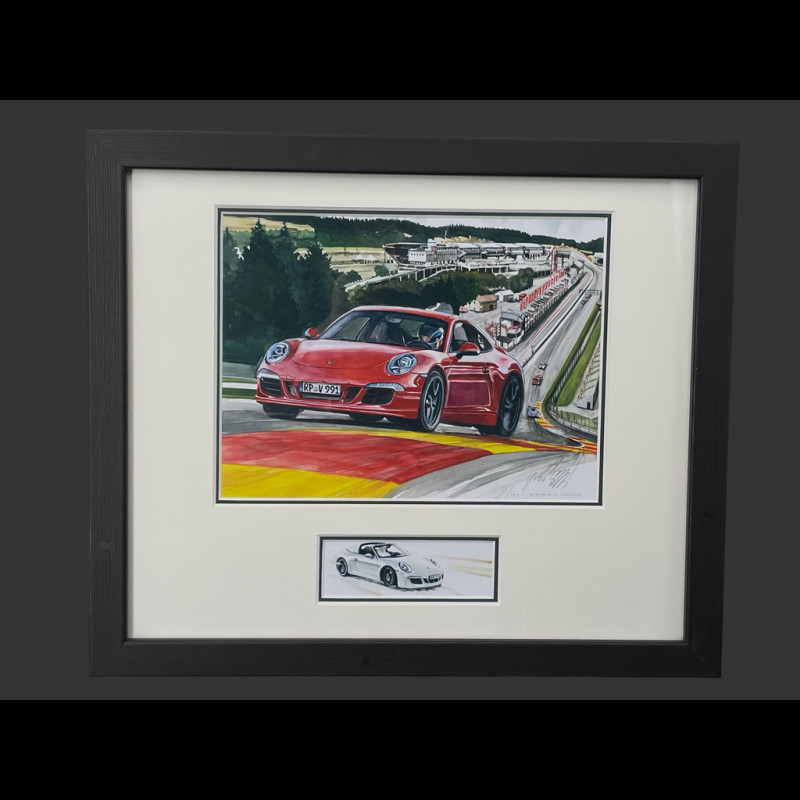 Porsche Frame 911 Coupe Type 991 2019 Porsche Speed Cup Spa  Black Wooden Frame with Sketch 25 x 30 cm - Uli Ehret