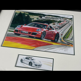 Porsche Frame 911 Coupe Type 991 2019 Porsche Speed Cup Spa  Black Wooden Frame with Sketch 25 x 30 cm - Uli Ehret