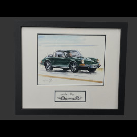 Porsche Rahmen 911 Targa Typ F 1966 Schwarzer Holzrahmen mit Skizze 25 x 30 cm - Uli Ehret