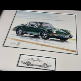 Porsche Frame 911 Targa Type F 1966 Black Wooden Frame with Sketch 25 x 30 cm - Uli Ehret