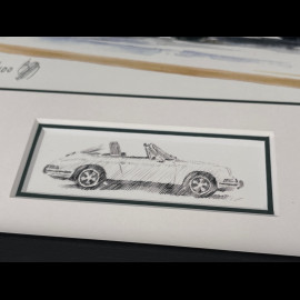 Porsche Rahmen 911 Targa Typ F 1966 Schwarzer Holzrahmen mit Skizze 25 x 30 cm - Uli Ehret