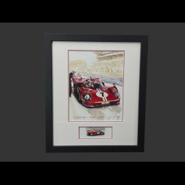 Ferrari Rahmen 512 S n° 7 24h Le Mans 1970 Schwarzer Holzrahmen mit Skizze 25 x 30 cm - Uli Ehret