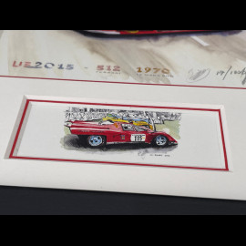 Ferrari Frame 512 S n° 7 24h Le Mans 1970 Black Wooden Frame with Sketch 25 x 30 cm - Uli Ehret
