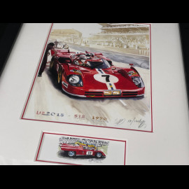 Ferrari Frame 512 S n° 7 24h Le Mans 1970 Black Wooden Frame with Sketch 25 x 30 cm - Uli Ehret