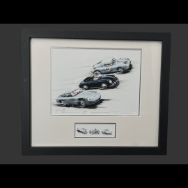 Porsche Rahmen 356 Abarth Carrera GTL / 356 Speedster / 550 A Coupe Schwarzer Holzrahmen mit Skizze 25 x 30 cm - Uli Ehret