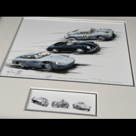 Porsche Frame 356 Abarth Carrera GTL / 356 Speedster / 550 A Coupe Black Wooden Frame with Sketch 25 x 30 cm - Uli Ehret
