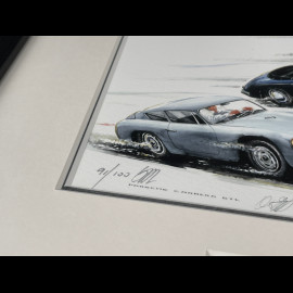 Porsche Frame 356 Abarth Carrera GTL / 356 Speedster / 550 A Coupe Black Wooden Frame with Sketch 25 x 30 cm - Uli Ehret