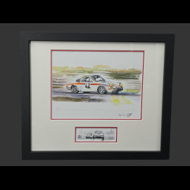 Porsche Rahmen 911 S n° 42 24h Le Mans 1971 Schwarzer Holzrahmen mit Skizze 25 x 30 cm - Uli Ehret