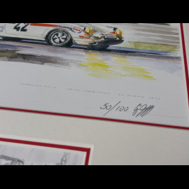 Porsche Rahmen 911 S n° 42 24h Le Mans 1971 Schwarzer Holzrahmen mit Skizze 25 x 30 cm - Uli Ehret
