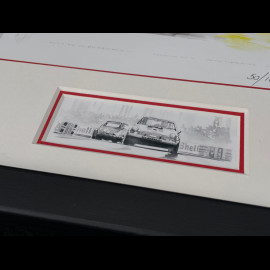 Porsche Rahmen 911 S n° 42 24h Le Mans 1971 Schwarzer Holzrahmen mit Skizze 25 x 30 cm - Uli Ehret