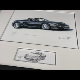 Porsche Rahmen Boxster Typ 718 2016 Schwarzer Holzrahmen mit Skizze 25 x 30 cm - Uli Ehret