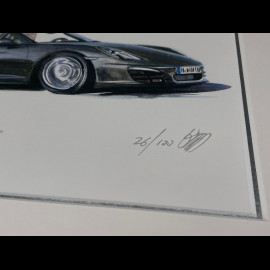 Porsche Frame Boxster Type 718 2016 Black Wooden Frame with Sketch 25 x 30 cm - Uli Ehret