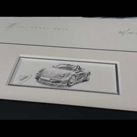 Porsche Rahmen Boxster Typ 718 2016 Schwarzer Holzrahmen mit Skizze 25 x 30 cm - Uli Ehret