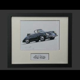 Porsche Frame 356 A Convertible 1958 Black Wooden Frame with Sketch 25 x 30 cm - Uli Ehret