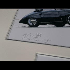 Porsche Rahmen 356 A Cabriolet 1958 Schwarzer Holzrahmen mit Skizze 25 x 30 cm - Uli Ehret