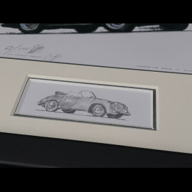 Porsche Rahmen 356 A Cabriolet 1958 Schwarzer Holzrahmen mit Skizze 25 x 30 cm - Uli Ehret