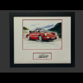 Porsche Frame 911 Type 964 Convertible 1988 Black Wooden Frame with Sketch 25 x 30 cm - Uli Ehret