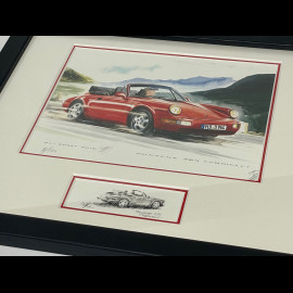 Porsche Frame 911 Type 964 Convertible 1988 Black Wooden Frame with Sketch 25 x 30 cm - Uli Ehret
