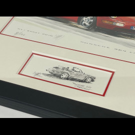 Porsche Frame 911 Type 964 Convertible 1988 Black Wooden Frame with Sketch 25 x 30 cm - Uli Ehret