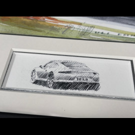 Porsche Rahmen 911 Coupe Typ 997 2007 Schwarzer Holzrahmen mit Skizze 25 x 30 cm - Uli Ehret