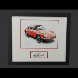 Porsche Frame 911 Coupe 1967 Red Black Wooden Frame with Sketch 25 x 30 cm - Uli Ehret