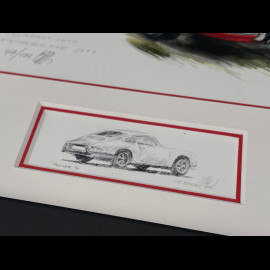 Porsche Rahmen 911 Coupe 1967 Rot Schwarzer Holzrahmen mit Skizze 25 x 30 cm - Uli Ehret