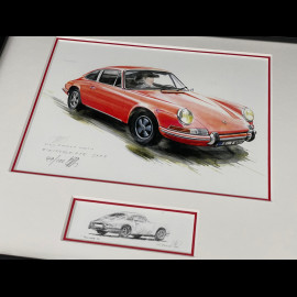 Porsche Frame 911 Coupe 1967 Red Black Wooden Frame with Sketch 25 x 30 cm - Uli Ehret